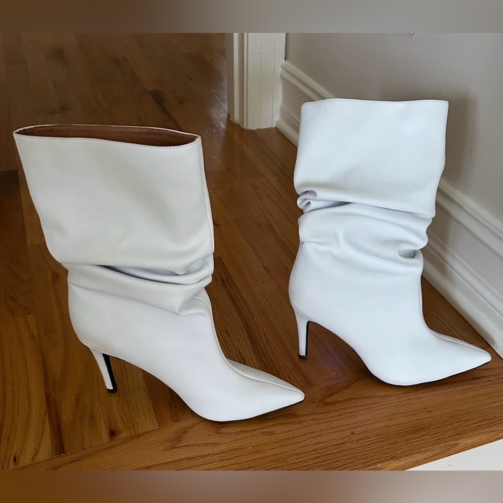 Jeffery Campbell Percival White Leather Slouchy Pointed-Toe Stiletto Boots 8.5